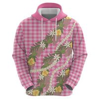 Aloha Puakenikeni Anthurium Pikake Lei Zip Hoodie Tropical Pink Hawaiian Palaka Pattern