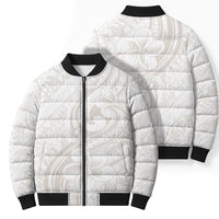 Hawaii Plumeria Lokelani Pikake Lei Bomber Puffer Jacket Sandy Beige Polynesian Tattoo