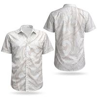 Hawaii Plumeria Lokelani Pikake Lei Couples Matching Off The Shoulder Long Sleeve Dress and Hawaiian Shirt Sandy Beige Polynesian Tattoo LT9 - Polynesian Pride