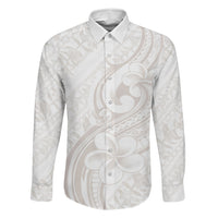 Hawaii Plumeria Lokelani Pikake Lei Family Matching Long Sleeve Bodycon Dress and Hawaiian Shirt Sandy Beige Polynesian Tattoo