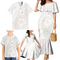 Hawaii Plumeria Lokelani Pikake Lei Family Matching Mermaid Dress and Hawaiian Shirt Sandy Beige Polynesian Tattoo