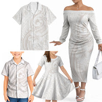 Hawaii Plumeria Lokelani Pikake Lei Family Matching Off The Shoulder Long Sleeve Dress and Hawaiian Shirt Sandy Beige Polynesian Tattoo LT9 - Polynesian Pride