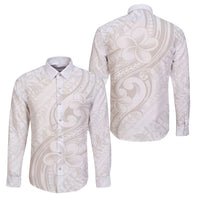 Hawaii Plumeria Lokelani Pikake Lei Family Matching Off The Shoulder Long Sleeve Dress and Hawaiian Shirt Sandy Beige Polynesian Tattoo LT9 Dad's Shirt - Long Sleeve Beige - Polynesian Pride