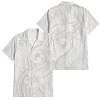 Hawaii Plumeria Lokelani Pikake Lei Family Matching Off Shoulder Maxi Dress and Hawaiian Shirt Sandy Beige Polynesian Tattoo LT9 Dad's Shirt - Short Sleeve Beige - Polynesian Pride