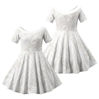 Hawaii Plumeria Lokelani Pikake Lei Family Matching Off Shoulder Maxi Dress and Hawaiian Shirt Sandy Beige Polynesian Tattoo LT9 Daughter's Dress Beige - Polynesian Pride