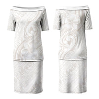Hawaii Plumeria Lokelani Pikake Lei Family Matching Puletasi and Hawaiian Shirt Sandy Beige Polynesian Tattoo LT9 Mom's Dress Beige - Polynesian Pride