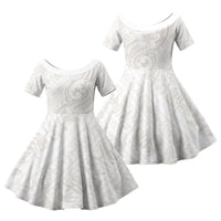 Hawaii Plumeria Lokelani Pikake Lei Family Matching Summer Maxi Dress and Hawaiian Shirt Sandy Beige Polynesian Tattoo LT9 Daughter's Dress Beige - Polynesian Pride