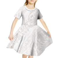 Hawaii Plumeria Lokelani Pikake Lei Kid Short Sleeve Dress Sandy Beige Polynesian Tattoo