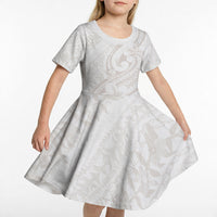 Hawaii Plumeria Lokelani Pikake Lei Kid Short Sleeve Dress Sandy Beige Polynesian Tattoo LT9 - Polynesian Pride