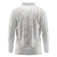 Hawaii Plumeria Lokelani Pikake Lei Long Sleeve Polo Shirt Sandy Beige Polynesian Tattoo