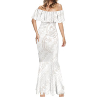 Hawaii Plumeria Lokelani Pikake Lei Mermaid Dress Sandy Beige Polynesian Tattoo