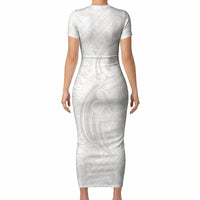 Hawaii Plumeria Lokelani Pikake Lei Short Sleeve Bodycon Dress Sandy Beige Polynesian Tattoo LT9 - Polynesian Pride