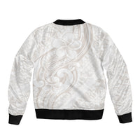 Hawaii Plumeria Lokelani Pikake Lei Sleeve Zip Bomber Jacket Sandy Beige Polynesian Tattoo