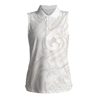 Hawaii Plumeria Lokelani Pikake Lei Women Sleeveless Polo Shirt Sandy Beige Polynesian Tattoo