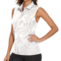 Hawaii Plumeria Lokelani Pikake Lei Women Sleeveless Polo Shirt Sandy Beige Polynesian Tattoo