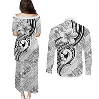 Hawaii Plumeria Lokelani Pikake Lei Couples Matching Puletasi and Long Sleeve Button Shirt Ele'ele Polynesian Tattoo