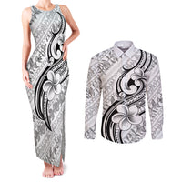 Hawaii Plumeria Lokelani Pikake Lei Couples Matching Tank Maxi Dress and Long Sleeve Button Shirt Ele'ele Polynesian Tattoo