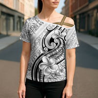 Hawaii Plumeria Lokelani Pikake Lei Cross Shoulder Shirt Ele'ele Polynesian Tattoo