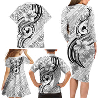 Hawaii Plumeria Lokelani Pikake Lei Family Matching Long Sleeve Bodycon Dress and Hawaiian Shirt Ele'ele Polynesian Tattoo