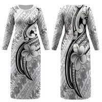 Hawaii Plumeria Lokelani Pikake Lei Family Matching Long Sleeve Bodycon Dress and Hawaiian Shirt Ele'ele Polynesian Tattoo LT9 Mom's Dress Black - Polynesian Pride