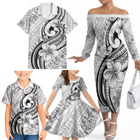 Hawaii Plumeria Lokelani Pikake Lei Family Matching Off The Shoulder Long Sleeve Dress and Hawaiian Shirt Ele'ele Polynesian Tattoo LT9 - Polynesian Pride
