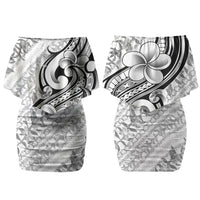 Hawaii Plumeria Lokelani Pikake Lei Family Matching Off Shoulder Short Dress and Hawaiian Shirt Ele'ele Polynesian Tattoo LT9 Mom's Dress Black - Polynesian Pride