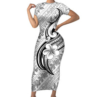 Hawaii Plumeria Lokelani Pikake Lei Family Matching Short Sleeve Bodycon Dress and Hawaiian Shirt Ele'ele Polynesian Tattoo