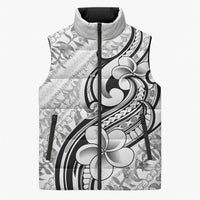 Hawaii Plumeria Lokelani Pikake Lei Sleeveless Puffer Jacket Ele'ele Polynesian Tattoo