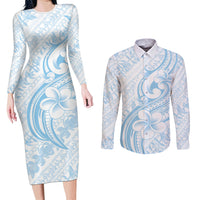 Hawaii Plumeria Lokelani Pikake Lei Couples Matching Long Sleeve Bodycon Dress and Long Sleeve Button Shirt Uliuli Polynesian Tattoo