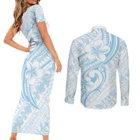 Hawaii Plumeria Lokelani Pikake Lei Couples Matching Short Sleeve Bodycon Dress and Long Sleeve Button Shirt Uliuli Polynesian Tattoo