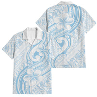Hawaii Plumeria Lokelani Pikake Lei Family Matching Mermaid Dress and Hawaiian Shirt Uliuli Polynesian Tattoo LT9 Dad's Shirt - Short Sleeve Blue - Polynesian Pride