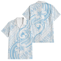 Hawaii Plumeria Lokelani Pikake Lei Family Matching Off Shoulder Maxi Dress and Hawaiian Shirt Uliuli Polynesian Tattoo LT9 Dad's Shirt - Short Sleeve Blue - Polynesian Pride