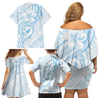 Hawaii Plumeria Lokelani Pikake Lei Family Matching Off Shoulder Short Dress and Hawaiian Shirt Uliuli Polynesian Tattoo