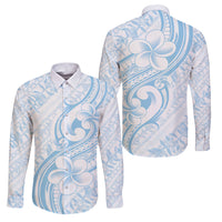 Hawaii Plumeria Lokelani Pikake Lei Family Matching Summer Maxi Dress and Hawaiian Shirt Uliuli Polynesian Tattoo LT9 Dad's Shirt - Long Sleeve Blue - Polynesian Pride