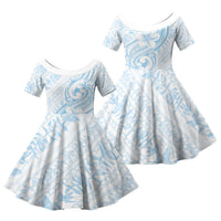 Hawaii Plumeria Lokelani Pikake Lei Family Matching Summer Maxi Dress and Hawaiian Shirt Uliuli Polynesian Tattoo LT9 Daughter's Dress Blue - Polynesian Pride
