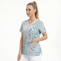 Hawaii Plumeria Lokelani Pikake Lei Scrub Top Uliuli Polynesian Tattoo