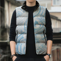 Hawaii Plumeria Lokelani Pikake Lei Sleeveless Puffer Jacket Uliuli Polynesian Tattoo