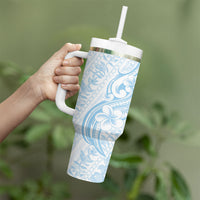 Hawaii Plumeria Lokelani Pikake Lei Tumbler With Handle Uliuli Polynesian Tattoo