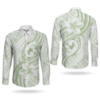 Hawaii Plumeria Lokelani Pikake Lei Couples Matching Long Sleeve Bodycon Dress and Long Sleeve Button Shirt Oma'oma'o Polynesian Tattoo LT9 - Polynesian Pride