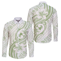 Hawaii Plumeria Lokelani Pikake Lei Family Matching Long Sleeve Bodycon Dress and Hawaiian Shirt Oma'oma'o Polynesian Tattoo LT9 Dad's Shirt - Long Sleeve Green - Polynesian Pride