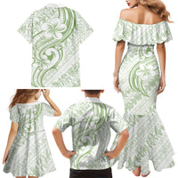 Hawaii Plumeria Lokelani Pikake Lei Family Matching Mermaid Dress and Hawaiian Shirt Oma'oma'o Polynesian Tattoo