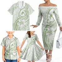 Hawaii Plumeria Lokelani Pikake Lei Family Matching Off The Shoulder Long Sleeve Dress and Hawaiian Shirt Oma'oma'o Polynesian Tattoo LT9 - Polynesian Pride