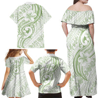 Hawaii Plumeria Lokelani Pikake Lei Family Matching Off Shoulder Maxi Dress and Hawaiian Shirt Oma'oma'o Polynesian Tattoo