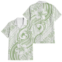 Hawaii Plumeria Lokelani Pikake Lei Family Matching Puletasi and Hawaiian Shirt Oma'oma'o Polynesian Tattoo LT9 Dad's Shirt - Short Sleeve Green - Polynesian Pride