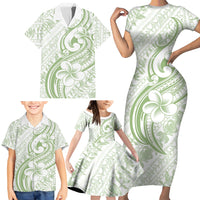 Hawaii Plumeria Lokelani Pikake Lei Family Matching Short Sleeve Bodycon Dress and Hawaiian Shirt Oma'oma'o Polynesian Tattoo