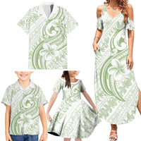 Hawaii Plumeria Lokelani Pikake Lei Family Matching Summer Maxi Dress and Hawaiian Shirt Oma'oma'o Polynesian Tattoo