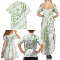 Hawaii Plumeria Lokelani Pikake Lei Family Matching Summer Maxi Dress and Hawaiian Shirt Oma'oma'o Polynesian Tattoo