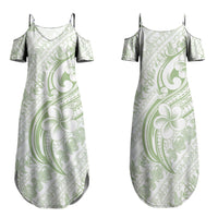 Hawaii Plumeria Lokelani Pikake Lei Family Matching Summer Maxi Dress and Hawaiian Shirt Oma'oma'o Polynesian Tattoo LT9 Mom's Dress Green - Polynesian Pride