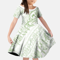 Hawaii Plumeria Lokelani Pikake Lei Kid Short Sleeve Dress Oma'oma'o Polynesian Tattoo