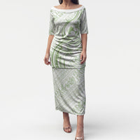 Hawaii Plumeria Lokelani Pikake Lei Puletasi Oma'oma'o Polynesian Tattoo LT9 Long Dress Green - Polynesian Pride